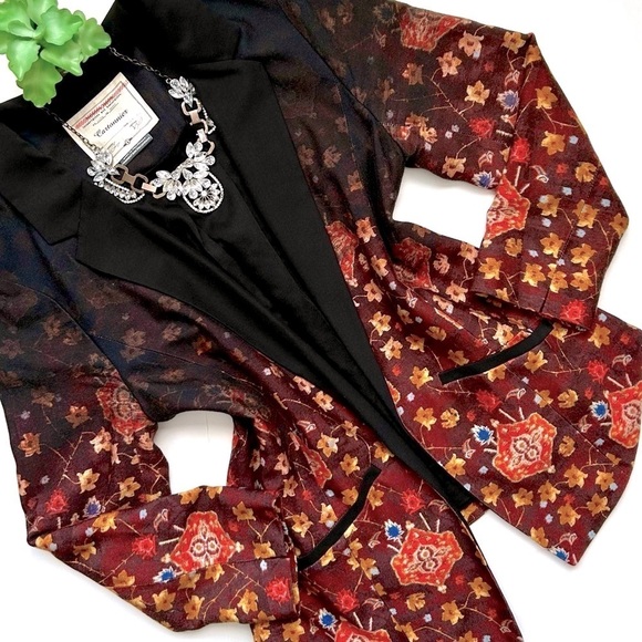 Anthropologie Cartonnier Telluride Floral Ombre Open Blazer Jacket Black 6 / S - Picture 1 of 13
